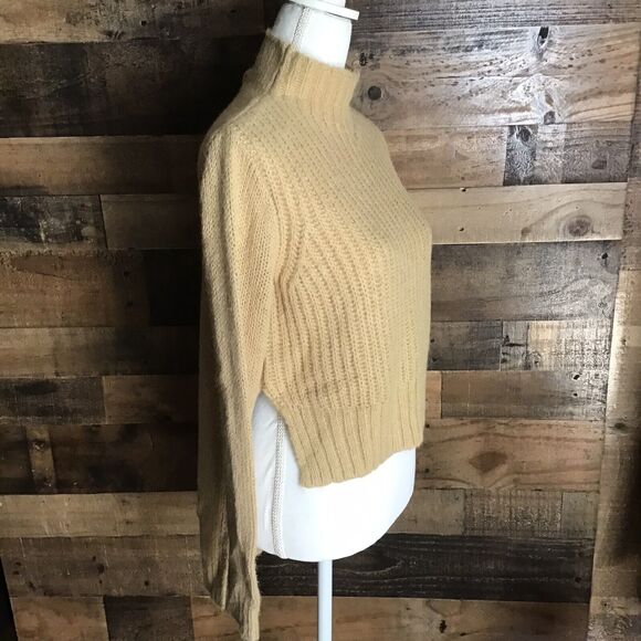 Project Naadam Womens Size XS Camel Open Knit Turtleneck Sweater Short Poncho - Picture 8 of 11